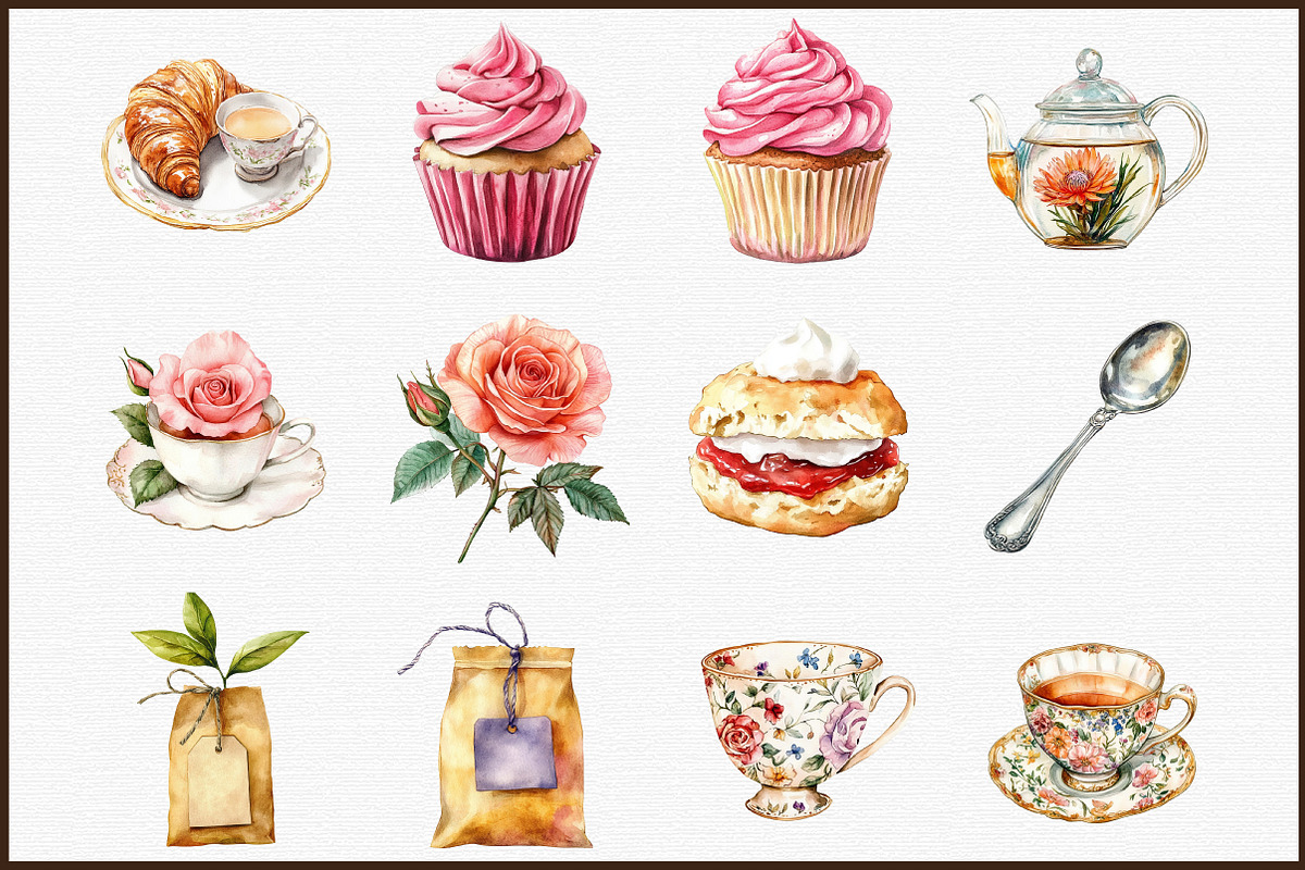 Watercolor Tea Time Clipart Set, an Illustration by Sublimation Artist (Photo 3 of 6)