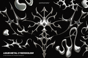 24 Cybersigilism Liquid Metal 3D PNG