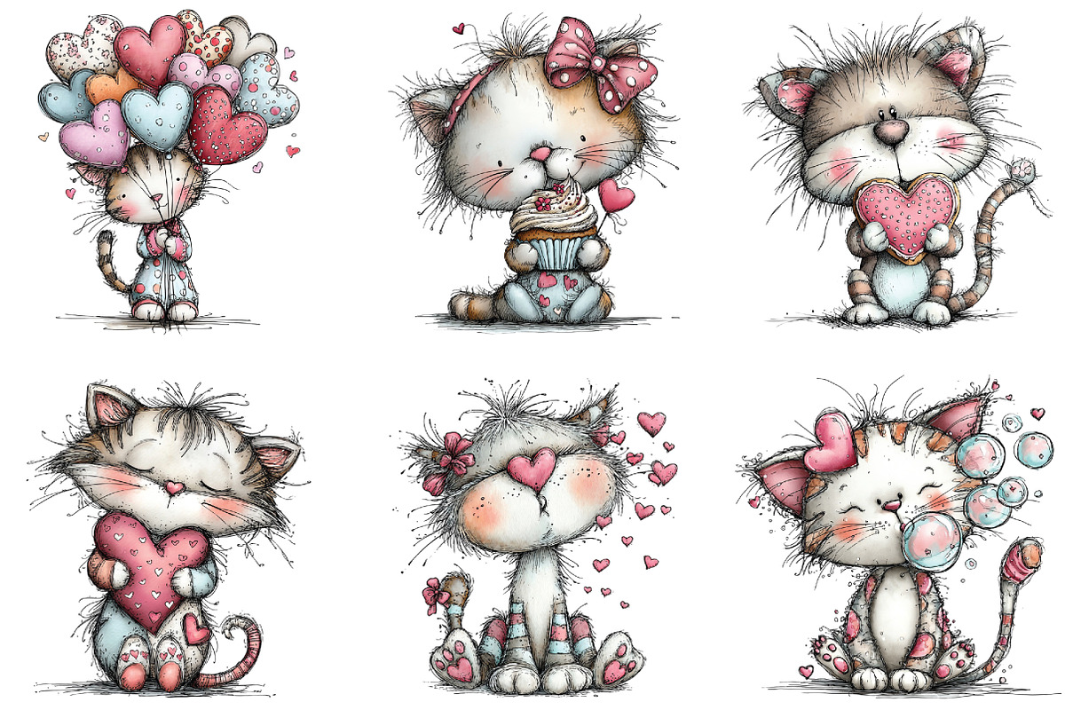 Whimsical Valentine Cat Clipart, a Graphic by CraftArtStudio (Photo 2 of 6)