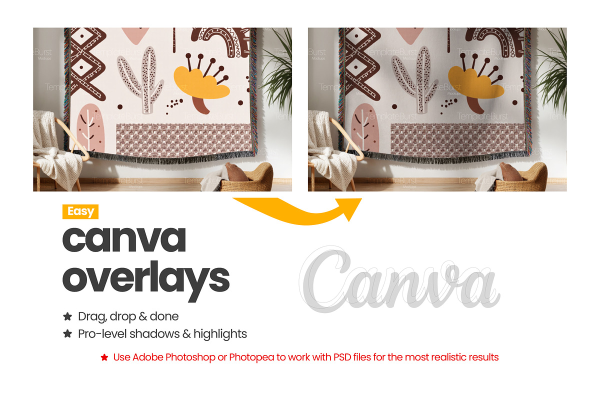 Woven Blanket Mockup Hang on Wall, an Apparel Mockup by Mockups Studio (Photo 2 of 9)