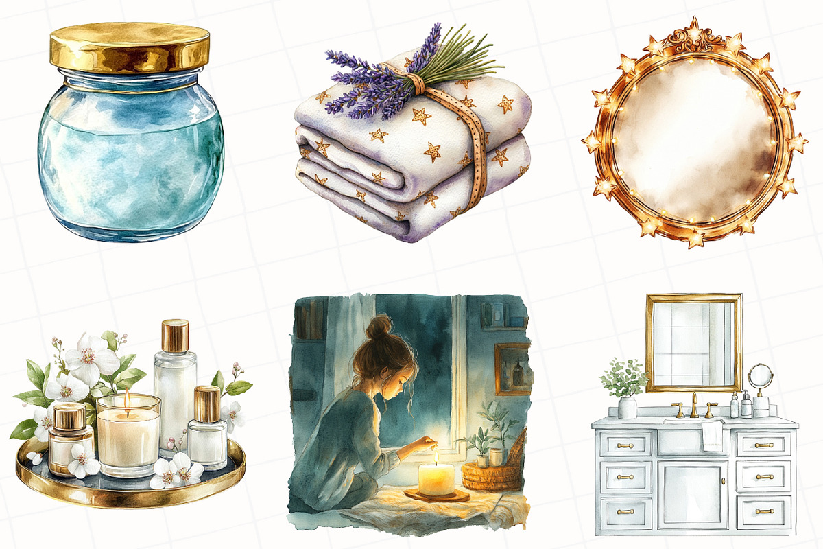 Watercolor Evening Routine Clipart, an Illustration by OK Design (Photo 4 of 5)