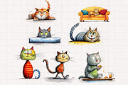 Quirky & Whimsical Cat Clipart Set, an Animal Illustration by PaintPixelCo (Thumbnail 5 of 10)