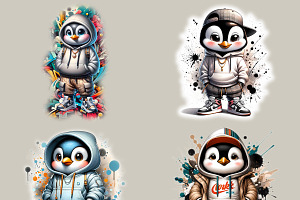 Streetwear Penguin PNG Clipart Set