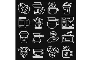 Coffee Icons Set On Black Background