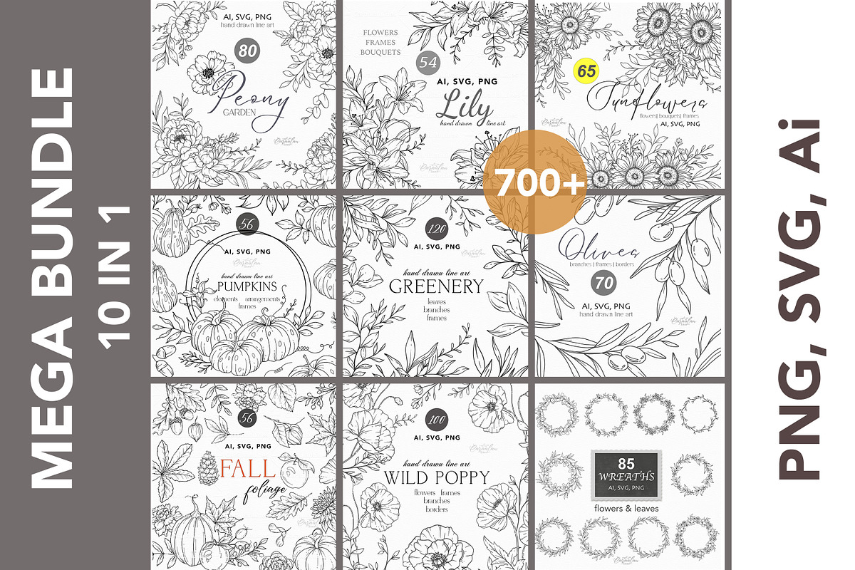 Floral Line Art Bundle 700+, an Illustration by CaraulanStore (Photo 1 of 7)