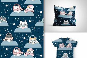 Winter Seamless Pattern Kawaii Cute