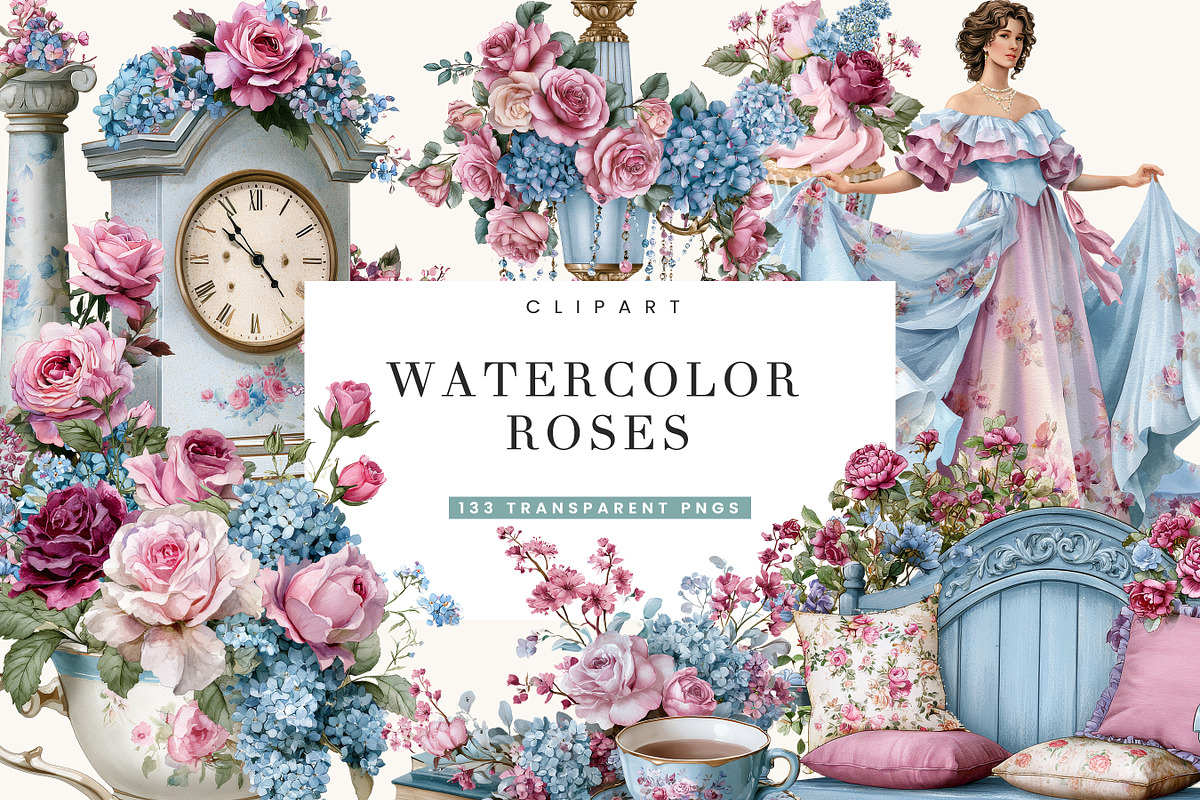 Romantic Cottagecore Clipart Bundle, a Decorative Illustration by BusyDaydesign (Photo 1 of 9)