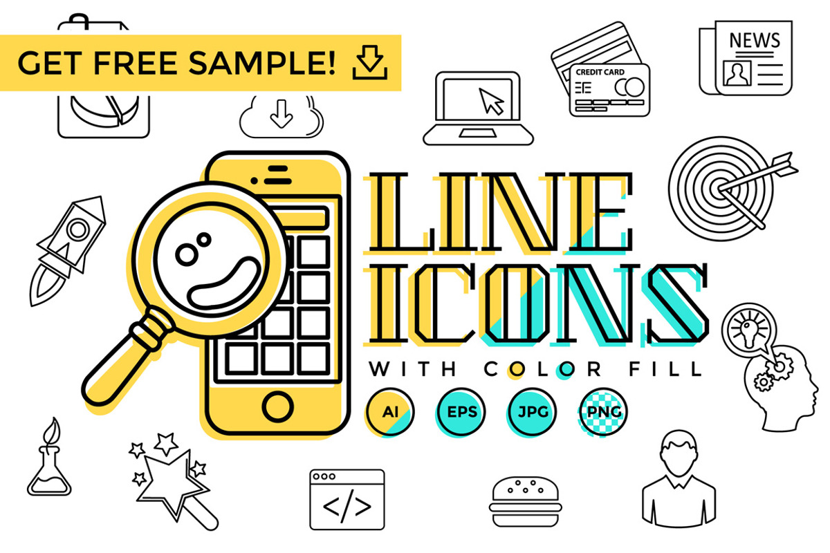 Line Icons With Color Fill, an Outline Icon by ConceptCafe