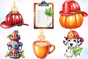 Watercolor Autumn Firefighter PNG, a Seasonal Illustration by Canvas Craft (Thumbnail 4 of 8)