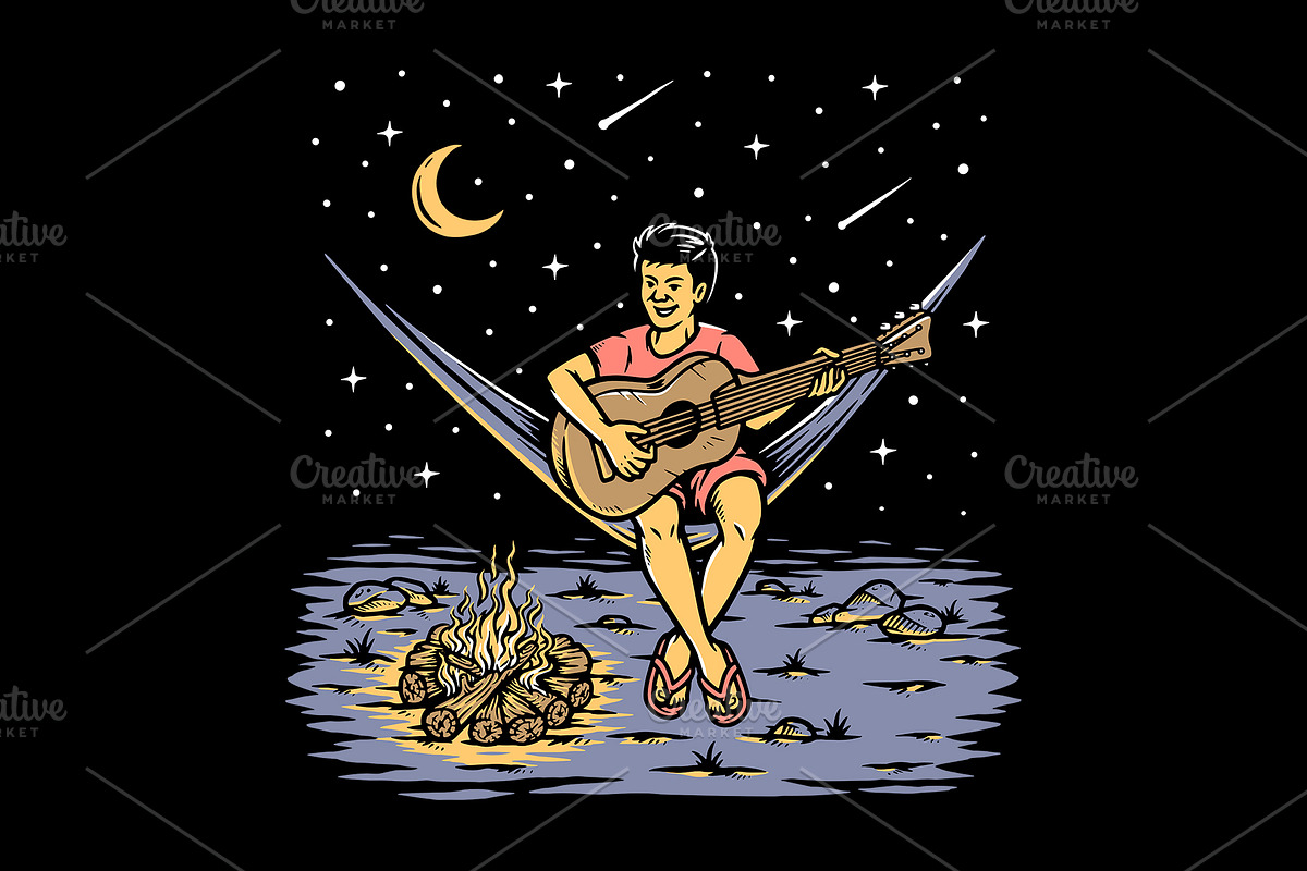 Man playing guitar under the stars, a Person Illustration by gunaonedesign (Photo 1 of 4)
