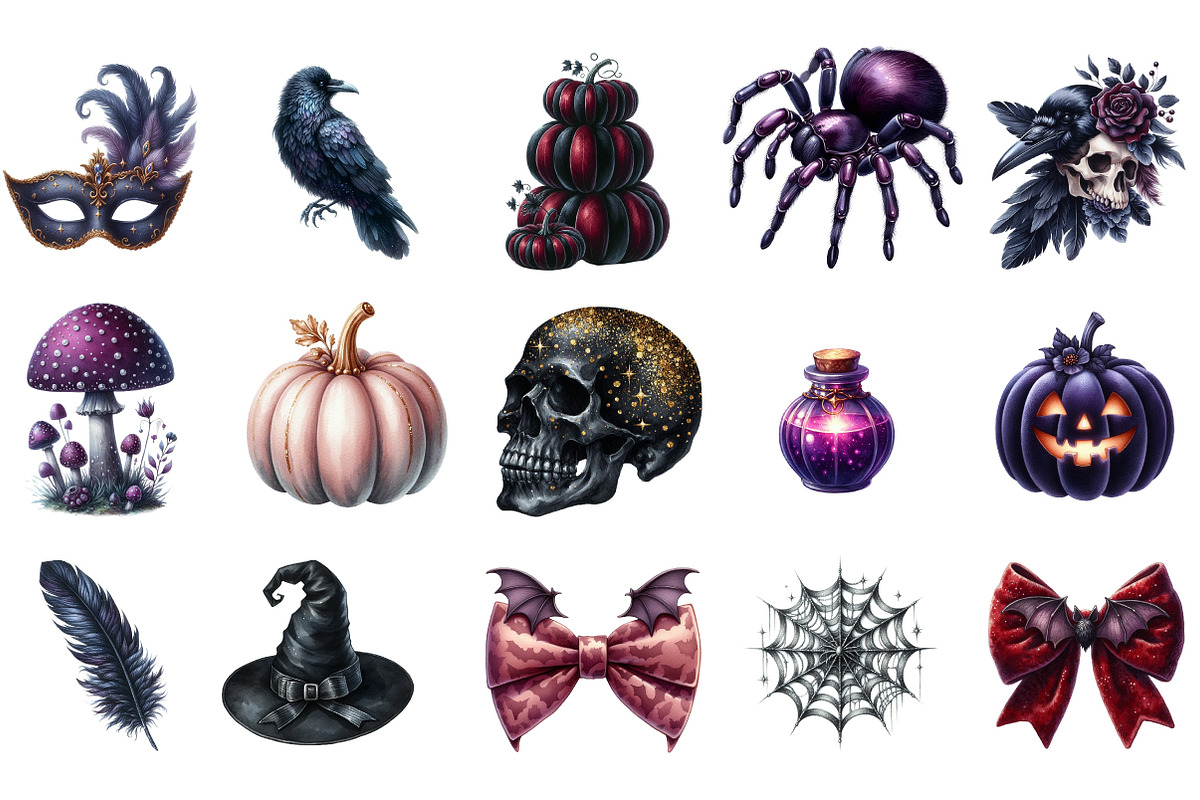 Watercolor Velvet Halloween Clipart, an Illustration by Designking (Photo 3 of 5)