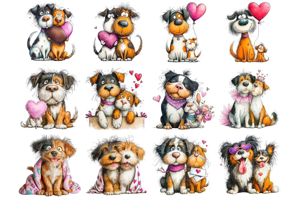 Quirky Valentines Dogs Clipart, an Illustration by DreamArtGraphic (Photo 2 of 4)