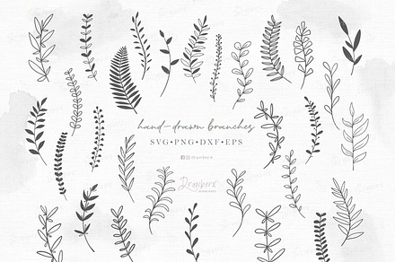 Leaf branch svg, line art doodle 011, an Illustration by Drawberx