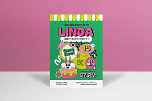 Green Pink Teen Birthday Invitation, an Invitation Template by graphicook