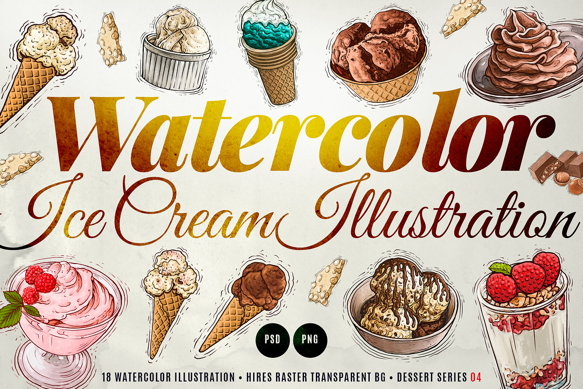 Ice Cream Watercolor Illustration, an Object Graphic by RMPL.std (Photo 1 of 4)