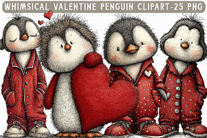 Whimsical Valentine Penguin Clipart, an Illustration by Libby Wishes