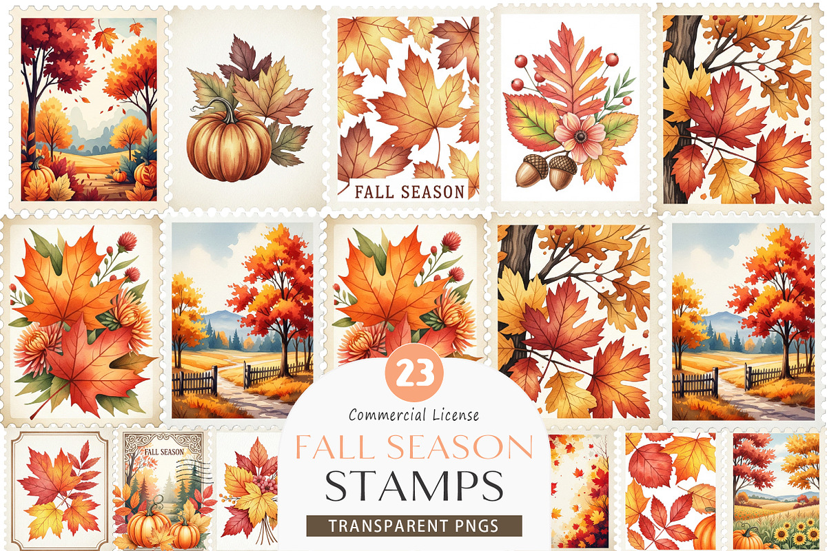 Fall Season Stamps PNG, an Illustration by SinaCreation (Photo 1 of 5)
