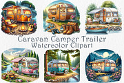 Watercolor Camper Trailer Clipart., a Transportation Illustration by GalaDesign03 (Thumbnail 1 of 5)