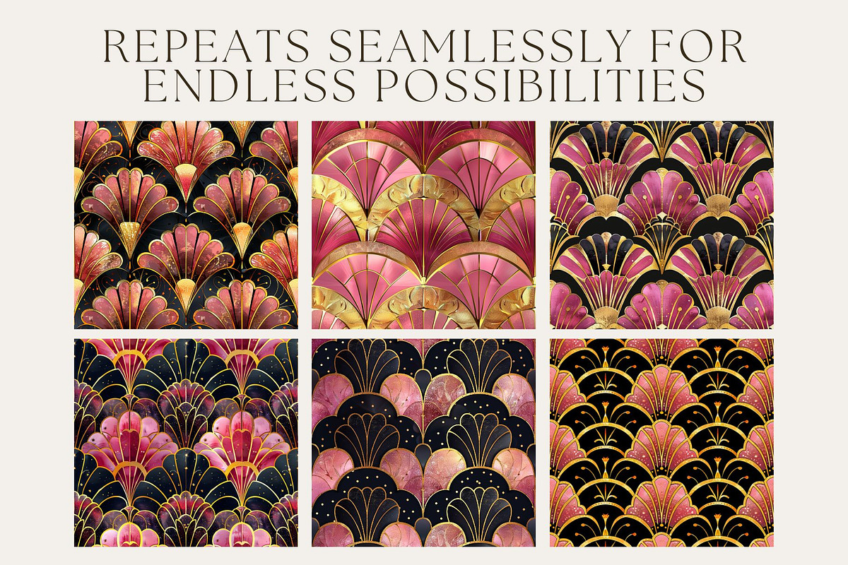 10 Pink Baroque Art Deco Patterns, a Pattern Graphic by Inknfolly