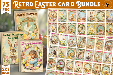 Cute Retro Easter card Bundle, a Card Template by Victoria Creative