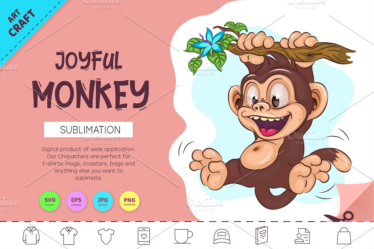 Joyful Cartoon Monkey. Tshirt, an Animal Illustration by KENO Mascots (Photo 1 of 3)