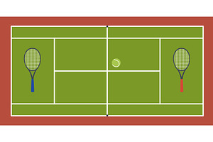 Tennis court with rackets and ball, a Sport Illustration by YummyBuum
