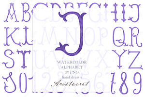 Watercolor letters numbers