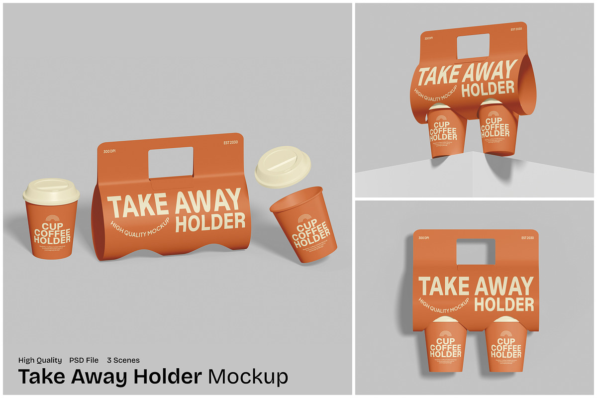 Take Away Holder Mockup, a Cups & Container Mockup by Unerispace (Photo 1 of 5)