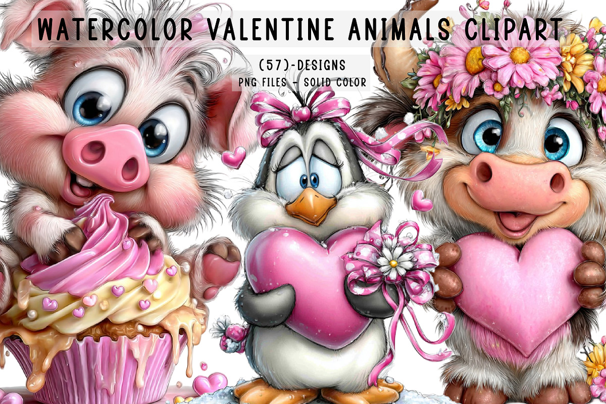 Watercolor Valentine Animals Clipart, an Illustration by CreationArt (Photo 1 of 8)