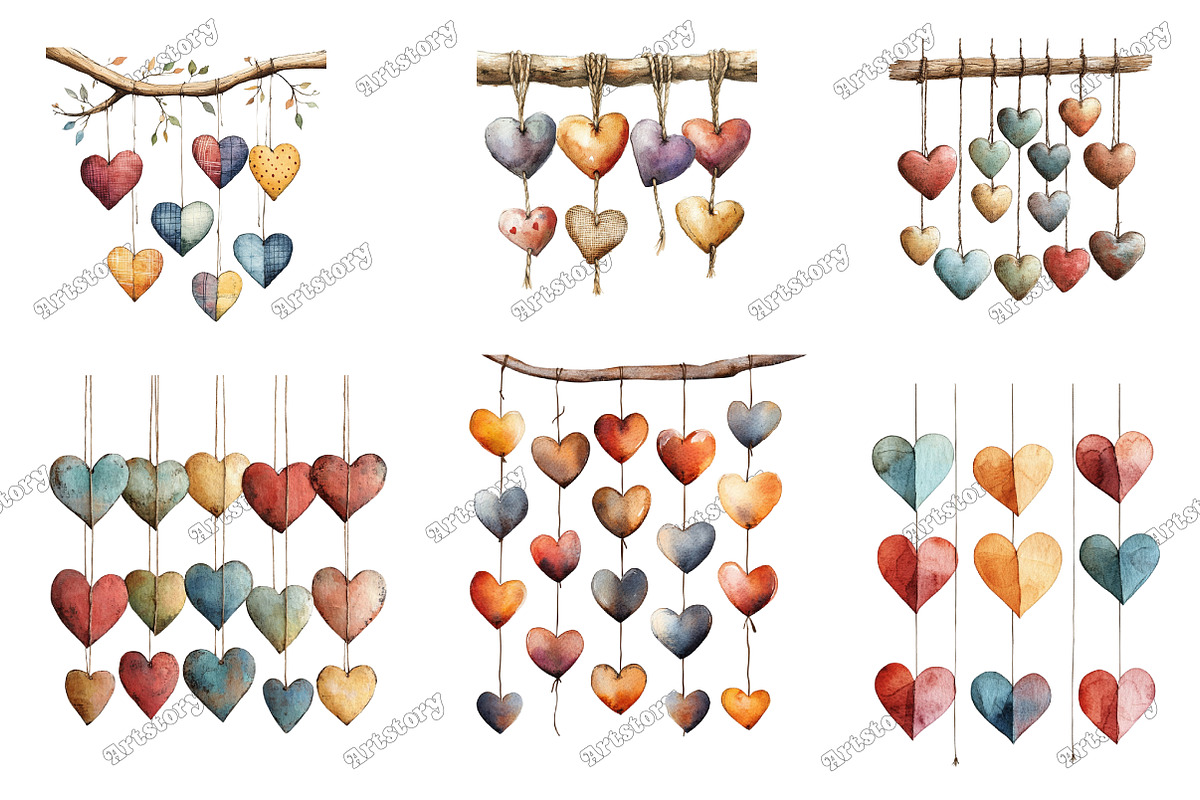 Rustic Hanging Hearts Clipart, an Illustration by designcity5 (Photo 2 of 5)