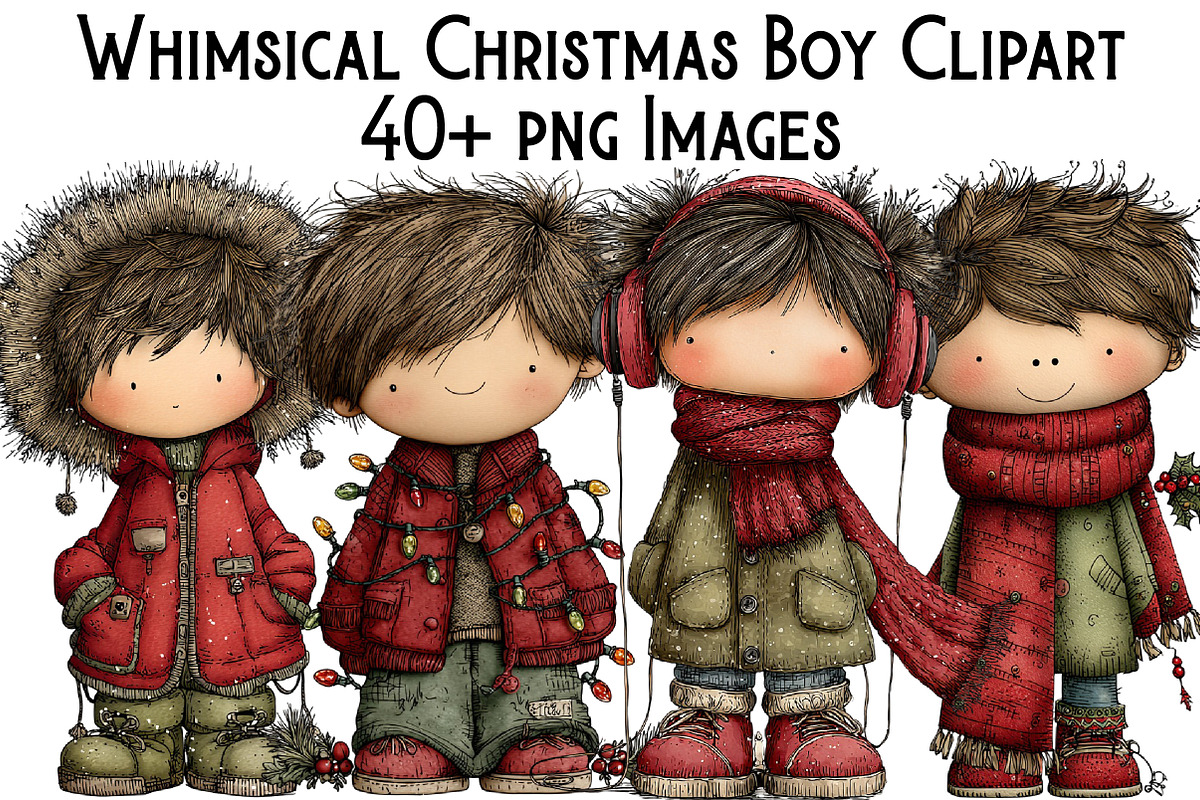 Whimsical Christmas Boy Clipart, an Illustration by Pixels.Craft (Photo 1 of 6)