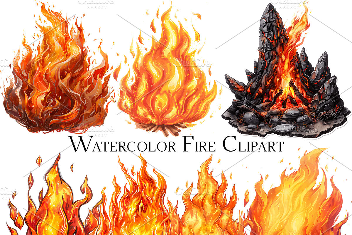 Watercolor Fire Clipart, an Object Graphic by ArtisticTimberStudio (Photo 1 of 2)