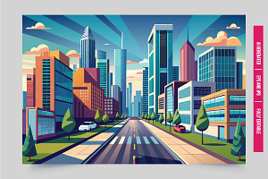 City street sunset cars trees, an Illustration by Tanuart