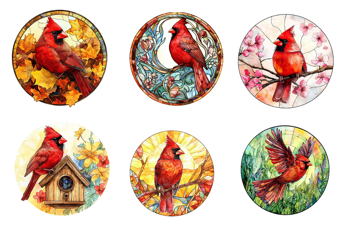 Stained Glass Cardinal Bird Clipart, an Illustration by CreationArt (Photo 2 of 5)
