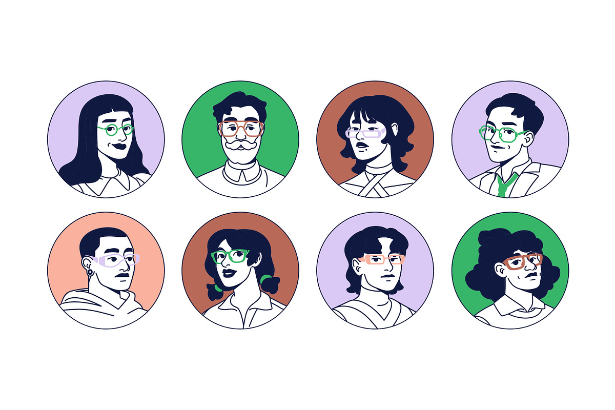 Avatars of people in glasses set, a Person Illustration by PaperTrident (Photo 2 of 3)