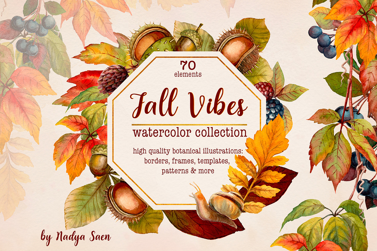 Fall Vibes watercolor floral clipart, an Illustration by Nadya Saen Art (Photo 1 of 15)