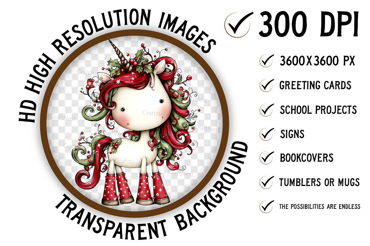 Christmas Unicorn Clipart, an Illustration by Craft Nest (Photo 3 of 8)