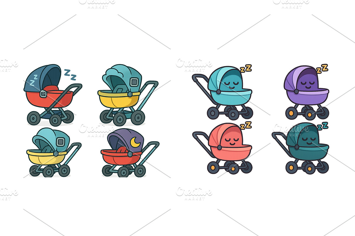 Variety of colorful baby strollers, an Illustration by ZinetroN
