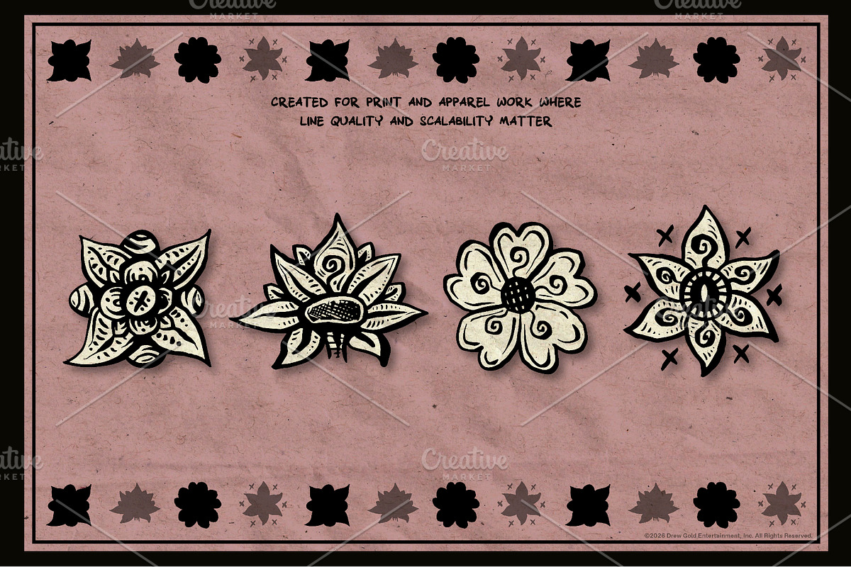 Decorative Hand-Drawn Vector Flowers, a Decorative Illustration by Fuzzy Poet by DG2 (Photo 2 of 3)
