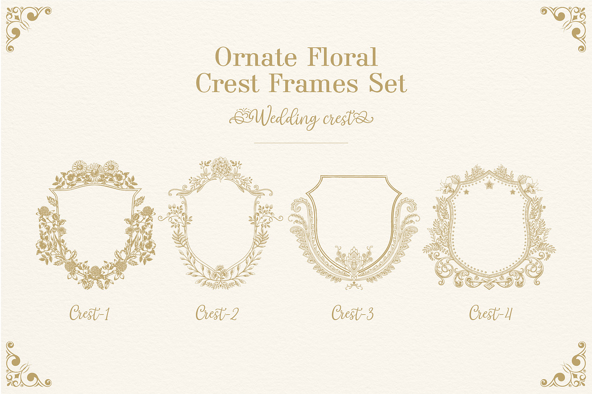 Ornate floral crest frames set, a Decorative Illustration by GraphicsByNaeem (Photo 1 of 3)