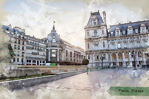 City Life Of Paris In Sketch Style