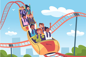 Kids roller coaster. Children ride, an Illustration by Stock-Smart-Start