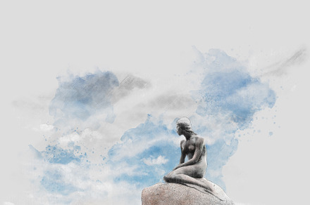 statue of a mermaid blue sky