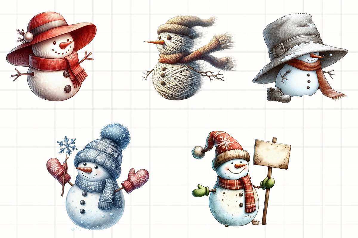 Funny Snowman Winter Hat Clipart, an Illustration by CrexoraLab (Photo 5 of 5)