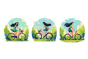 Woman ride bicycle. Happy girl, a Sport Illustration by Stock-Smart-Start