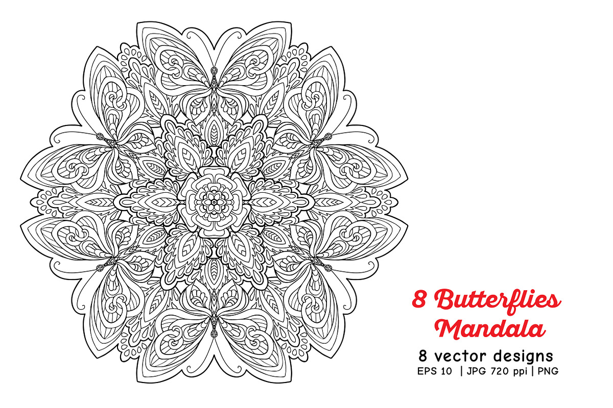 8 Butterflies Mandala, a Decorative Illustration by Elen-Lane (Photo 4 of 5)