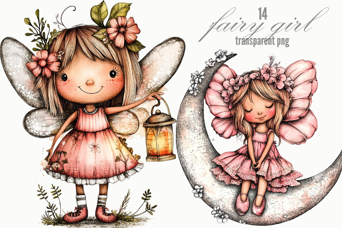 Whimsical Fairy Girl Clipart, a Seasonal Illustration by Designking (Photo 1 of 5)