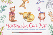 Watercolor Cute Kit, an Animal Illustration by Chelovector (Thumbnail 1 of 6)