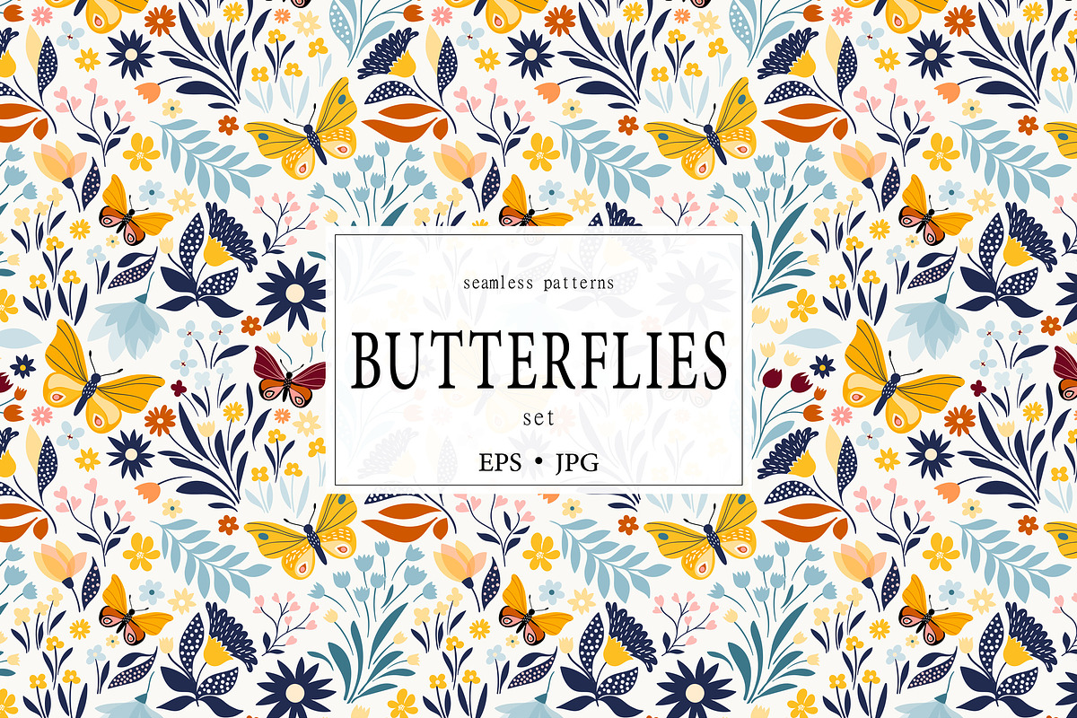Butterflies seamless patterns set, a Pattern Graphic by Letto studio (Photo 1 of 4)