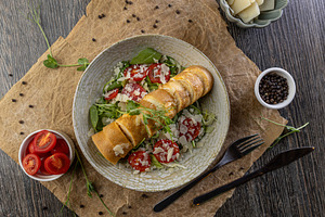 Top view of roll omelette, a Photo by Grafvision photography